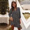 2023 Casual Summer Dress Women Single Breasted Dot Print Above Knee Mini V-neck Three Quarter Sleeve Dress