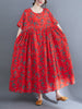 2023 Cotton Spring Summer Women Dress Loose Print Casual Short Sleeve Dress Elegant Long Dresses Robe Large Size