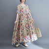 2023 Cotton Spring Summer Women Dress Loose Print Casual Short Sleeve Dress Elegant Long Dresses Robe Large Size
