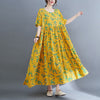 2023 Cotton Spring Summer Women Dress Loose Print Casual Short Sleeve Dress Elegant Long Dresses Robe Large Size