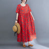 2023 Cotton Spring Summer Women Dress Loose Print Casual Short Sleeve Dress Elegant Long Dresses Robe Large Size
