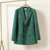 2023 Autumn Winter Blazer Long Sleeve Vintage Plaid Suit Jacket Outerwear Office Ladies Casual Green Blue Coat Tops