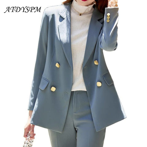 2023 Blazer Women Elegant Double Breasted Blazers Coat Vintage Long Sleeve Ladies Casual Office Formal Tops Clothing