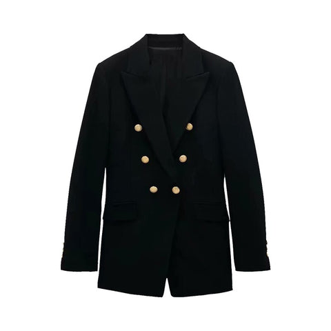 2023 Jacket Women's Classic Double Breasted Metal Lion Buttons Blazer Spring Autumn Suit Jackets Black Outerwear 149