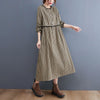 2023 Plaid Patchwork Lace Long Sleeve Spring Dress Cotton Linen Office Lady Work Dress Women Casual Midi Dress