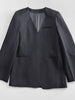 2023 Female V-Neck Jacket Outline Textured Women Long Sleeve Office Buttonless Suit Classic Coat Outwear Tops