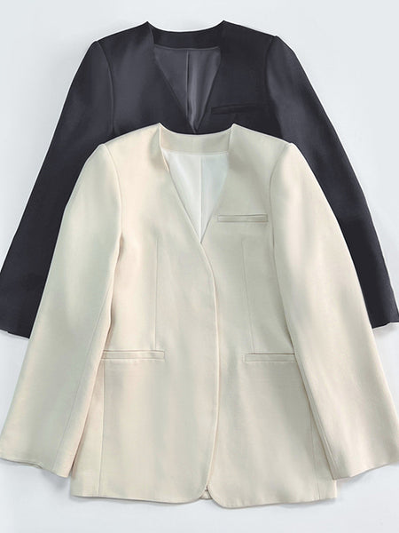 2023 Female V-Neck Jacket Outline Textured Women Long Sleeve Office Buttonless Suit Classic Coat Outwear Tops