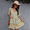 2023 Floral Print Summer Short Dress Women Casual V Neck Bohemian Short Sleeve Dress For Woman Sexy Spring Dress