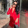2023  Classic Design Women Black White Red Fitness Sheath Dress Double Breasted Buttons Skinny Blazer Mini Dress