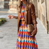 2023  Spring High Neck 3/4 Sleeves Vintage Print Long Dress Women Dresses Bohemian Pattern Vestidos Robe