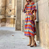2023  Spring High Neck 3/4 Sleeves Vintage Print Long Dress Women Dresses Bohemian Pattern Vestidos Robe