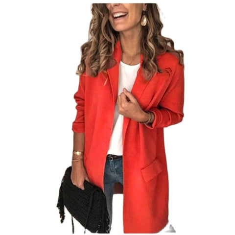 2023 Selling Women Casual Suit Jacket Solid Color Long Sleeve Turn-Down Collar Long Cardigan Coat