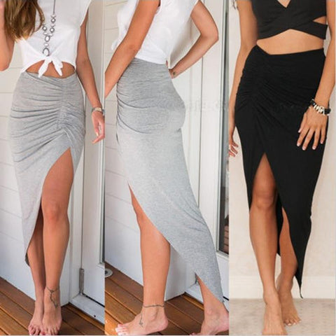 2023 Sexy Irregular Skirts Women Summer Charm Split Long Skirt Slit Party Bodycon Skirt Gray Black Office Lady Skirts
