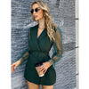 2023 Sexy Perspective Mesh Long Sleeve Belt Suit Double Breasted Dress Women Elegant Office Lady Outfit Causual Formal Suit