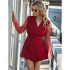 2023 Sexy Perspective Mesh Long Sleeve Belt Suit Double Breasted Dress Women Elegant Office Lady Outfit Causual Formal Suit