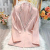 2023 Size 3XL Women's Spring Autumn Jacket Diamond-Studded bright Silk Satin Coat Slim High-End Blazer Women Vintage White