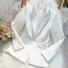 2023 Size 3XL Women's Spring Autumn Jacket Diamond-Studded bright Silk Satin Coat Slim High-End Blazer Women Vintage White