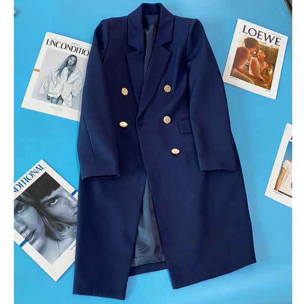 2023 Spring Autumn Blazers Jackets Women's Clothing Navy Blue Suit Jackets Outerwear Slim Long Blazers Coats  D1924