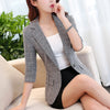 2023 Spring Summer Blazers Jackets Slim Ladies Suit Outwear Korean Lattice 3/4 Sleeve Women Short Business Coats Casual Tops
