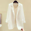 2023 Spring Three Quarter Chiffon Blazer Women Summer Elegant Thin Jakcet Coat Female Suit in Black White Gray Plus Size