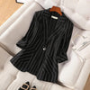 2023 Summer Women Blazer Notched Collar Jacket Casual Korean Suit Coat Stripe Loose Office Lady Blazers Outerwear