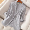 2023 Summer Women Blazer Notched Collar Jacket Casual Korean Suit Coat Stripe Loose Office Lady Blazers Outerwear