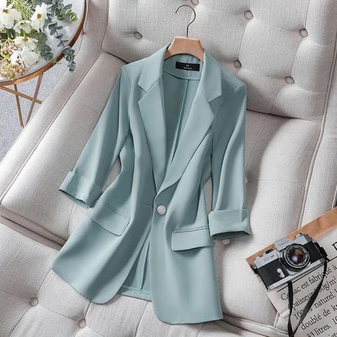 2023 Summer Solid Color Elegant Blazer Casual Thin Women Jacket Women's Korean Style Office Lady Suit Coat Female Tops 4XL