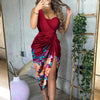 2023 Trendy Women Summer Dress Sexy Asymmetrical Floral Print Ruched Split Thigh Dress