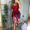 2023 Trendy Women Summer Dress Sexy Asymmetrical Floral Print Ruched Split Thigh Dress