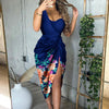 2023 Trendy Women Summer Dress Sexy Asymmetrical Floral Print Ruched Split Thigh Dress
