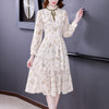 2023 White Print Chiffon Ruffled Collar Midi Dress Summer Boho Light Beach Dress Women Korean Elegant Bodycon Dress