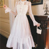 2023 Woman's Dress White Lace Patchwork Long Sleeve Sweet Casual Maxi Dress Female Party Autumn Vestido Beading Button
