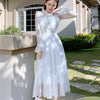 2023 Woman's Dress White Lace Patchwork Long Sleeve Sweet Casual Maxi Dress Female Party Autumn Vestido Beading Button
