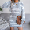 2023 Women Autumn Winter Printed Knit Sweater Cover Hip Skirt Two Piece For Ladies All Match Chic Suit