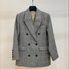 2023 Women's Blazer Coat With Pockets Lady Double Breasted Notched Plaid Office Wear Jacket Top Autumn Winter