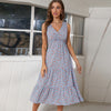 2023 Women's Floral Dress Causal Sleeveless High Waist Midi A-line Dress Summer V Neck Ruffles Boho Beach Dresses For Female
