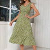2023 Women's Floral Dress Causal Sleeveless High Waist Midi A-line Dress Summer V Neck Ruffles Boho Beach Dresses For Female