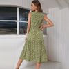 2023 Women's Floral Dress Causal Sleeveless High Waist Midi A-line Dress Summer V Neck Ruffles Boho Beach Dresses For Female