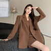 2023 Women's High-quality Two-piece Slim Brown Suit Jacket Casual Elegant Overalls Autumn Suspender Mini Dress