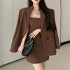 2023 Women's High-quality Two-piece Slim Brown Suit Jacket Casual Elegant Overalls Autumn Suspender Mini Dress