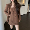 2023 Women's High-quality Two-piece Slim Brown Suit Jacket Casual Elegant Overalls Autumn Suspender Mini Dress