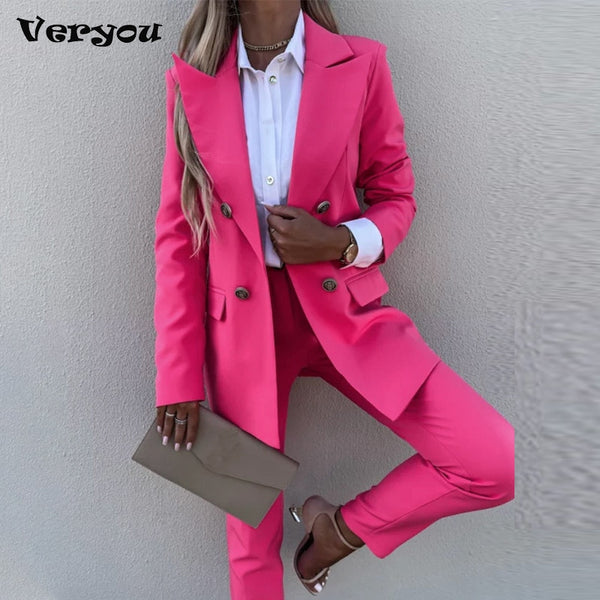 2023 Women's Sets Blazers Office Elegant Ladies Workwear Outfit Female Jacket Two Piece Suit Loose Coat Wide Leg Pants