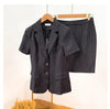 2023 Office Lady Work Blazer Skirt Suits Turn Down Collar Button Short Sleeve Jackets Mini Skirts 2 Two Pieces OL Sets