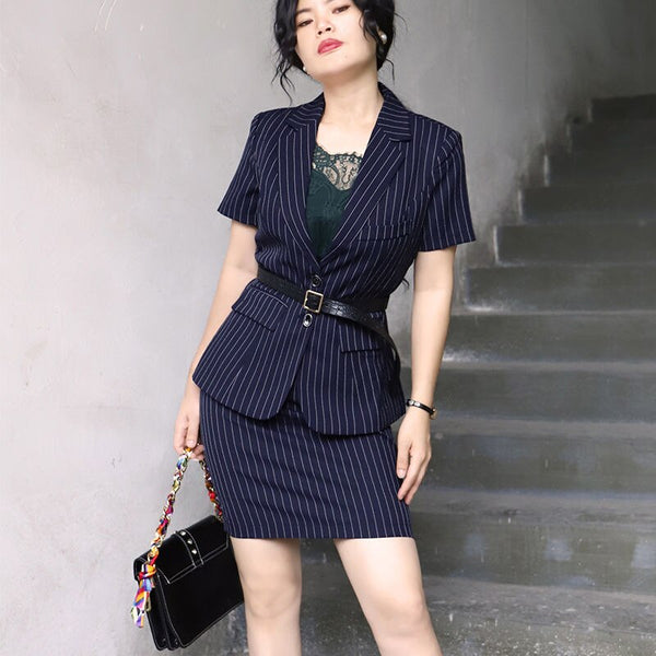 2023 Office Lady Work Blazer Skirt Suits Turn Down Collar Button Short Sleeve Jackets Mini Skirts 2 Two Pieces OL Sets