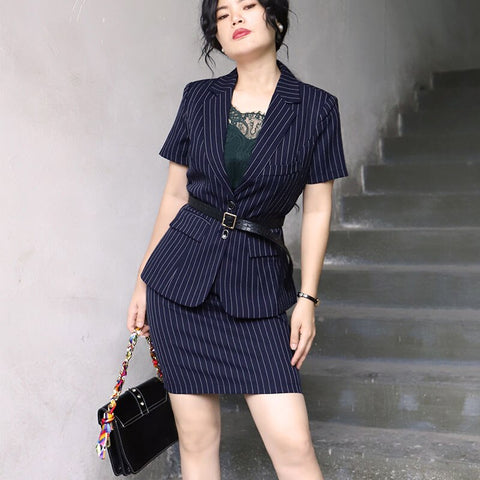 2023 Office Lady Work Blazer Skirt Suits Turn Down Collar Button Short Sleeve Jackets Mini Skirts 2 Two Pieces OL Sets