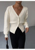 2023 Office Solid Color Temperament Women's Cardigan V-Neck Autumn Winter Single Breasted Chic Coat Long Sleeve Sweater Cardigan