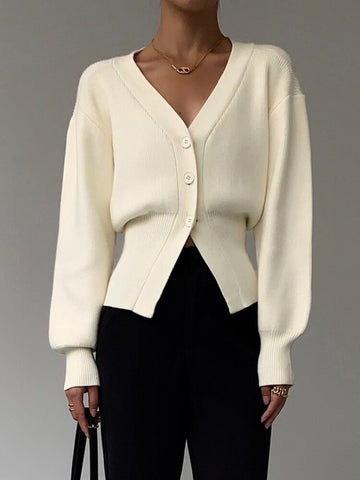 2023 Office Solid Color Temperament Women's Cardigan V-Neck Autumn Winter Single Breasted Chic Coat Long Sleeve Sweater Cardigan