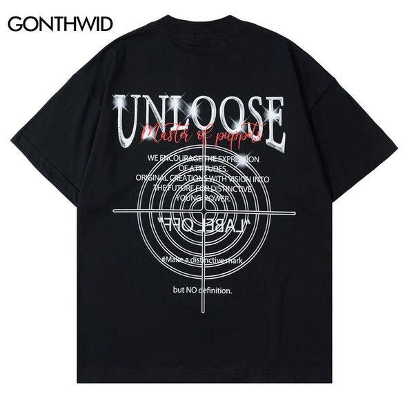 2023 Oversize Punk T-Shirt Hip Hop Geometric Letter Print Short Sleeve Gothic T Shirt Harajuku Summer Casual Loose Tshirt Black