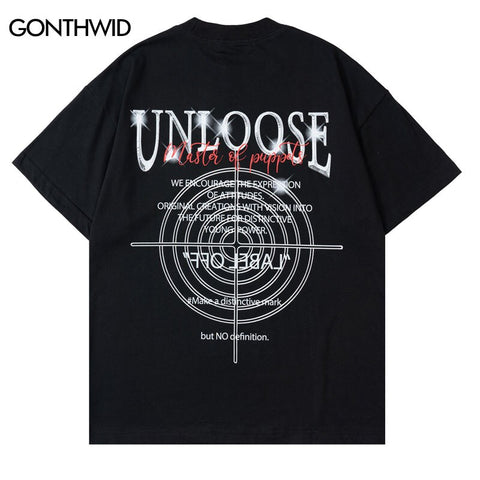 2023 Oversize Punk T-Shirt Hip Hop Geometric Letter Print Short Sleeve Gothic T Shirt Harajuku Summer Casual Loose Tshirt Black