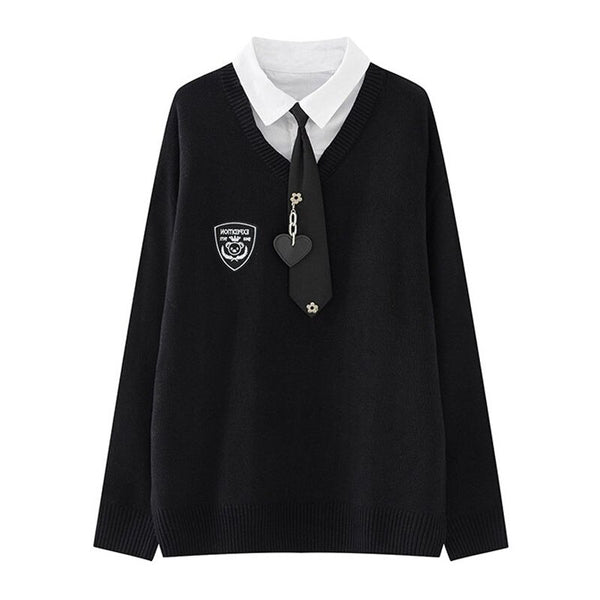 2023 Preppy Style Japanese Jk Sweater Pullover Loose Casual Long Sleeves Knitwear V-neck Casual Knitted School Uniform Jumpers